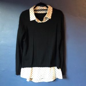 Long black sweater with attached polka for shirt.